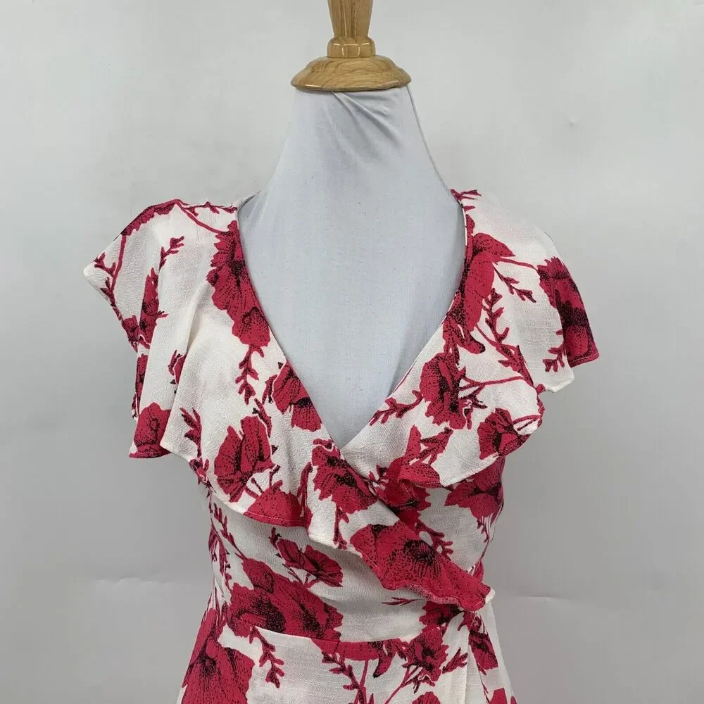 Free People French Quarter Wrap Dress Womens Extra Small Floral Waist Tie Ruffle